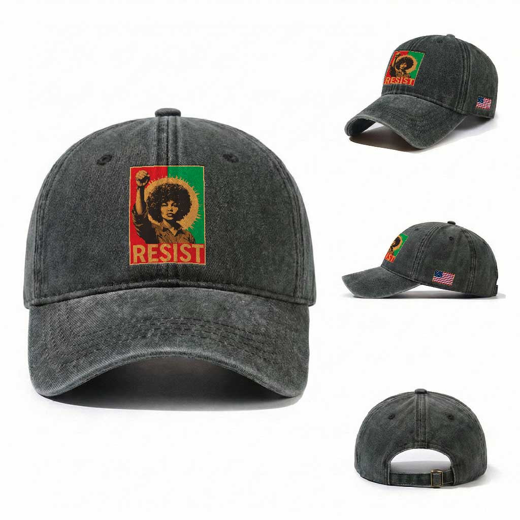Angela Davis Washed Cotton Baseball Cap Political Protest Resist Civil Rights Freedom TS14 Washed Cap Universal Fit Dark Green Print Your Wear