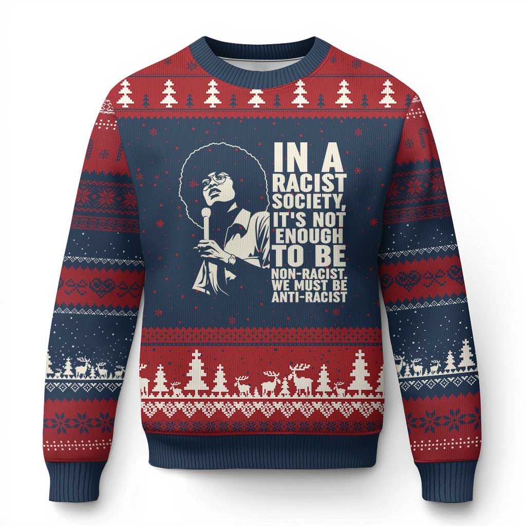 Angela Davis Inspirational Quote Ugly Christmas Sweater TS14 Navy Red Print Your Wear