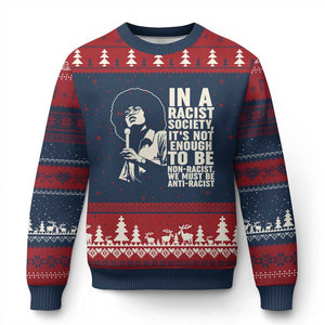 Angela Davis Inspirational Quote Ugly Christmas Sweater TS14 Navy Red Print Your Wear