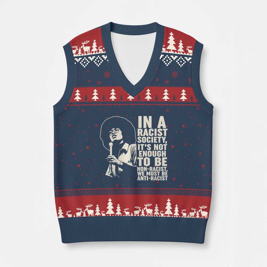 Angela Davis Inspirational Quote V-Neck Knit Sweater Vest TS14 Navy Red Print Your Wear