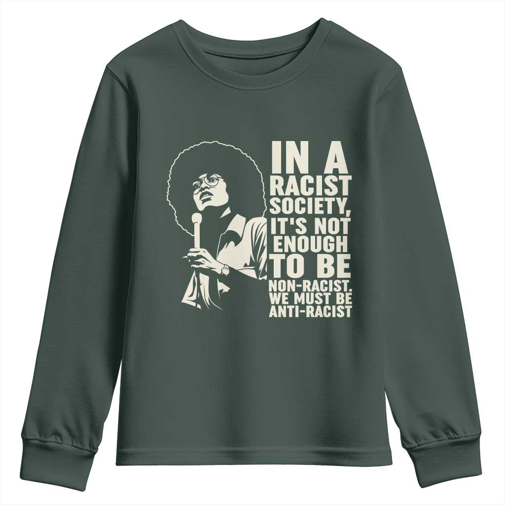 Angela Davis Inspirational Quote Youth Sweatshirt TS14 Dark Forest Green Print Your Wear