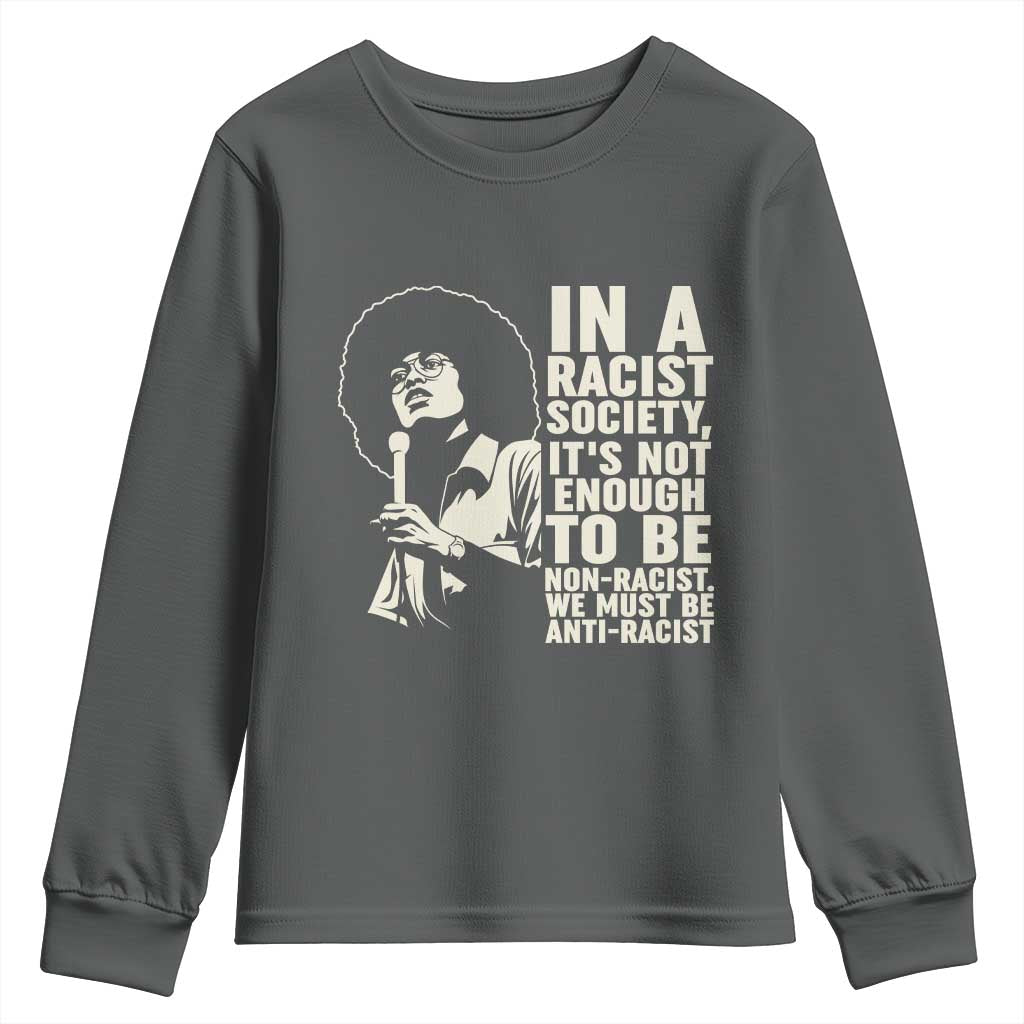Angela Davis Inspirational Quote Youth Sweatshirt TS14 Dark Heather Print Your Wear