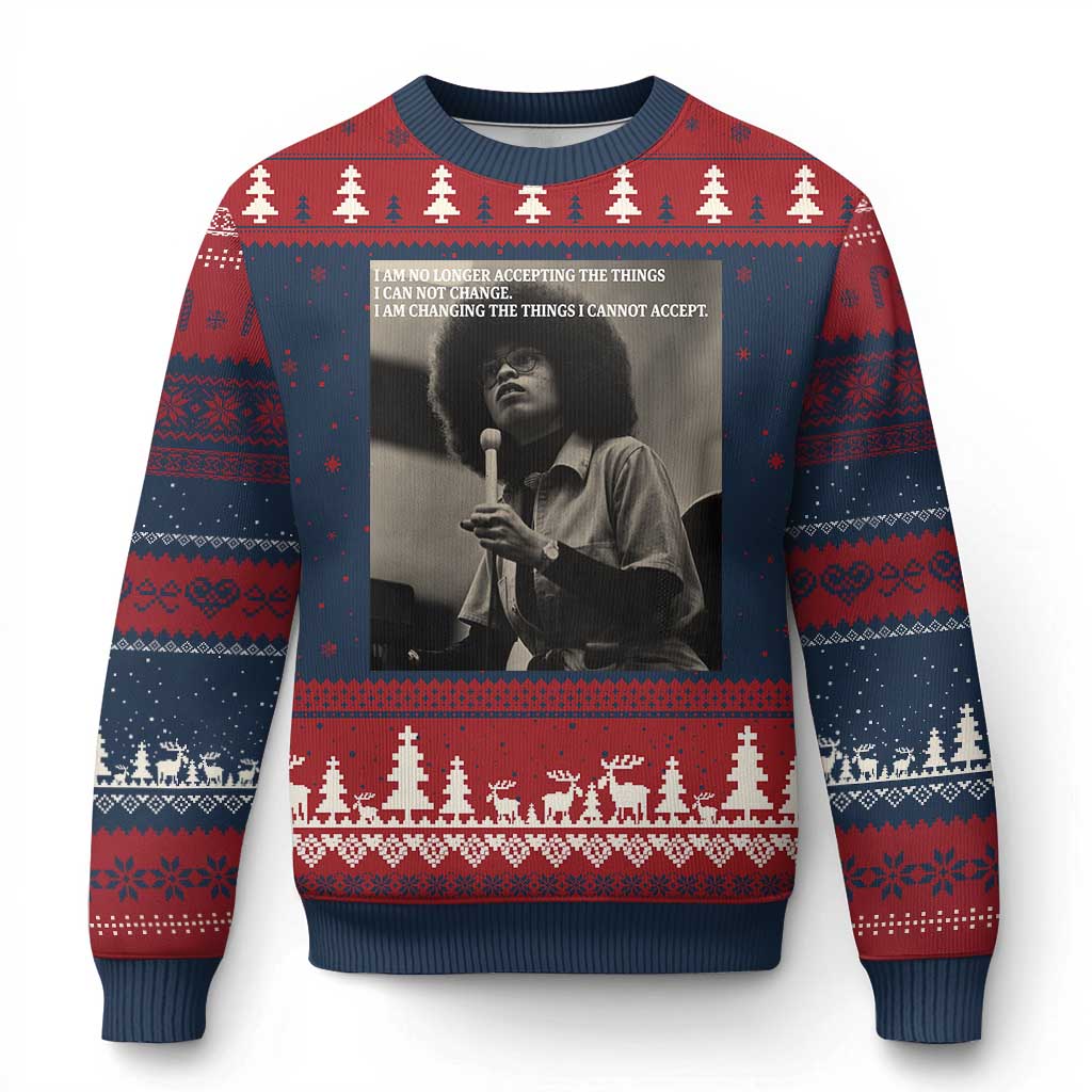 Angela Davis Inspirational Quote Ugly Christmas Sweater Black History Month TS14 Navy Red Print Your Wear