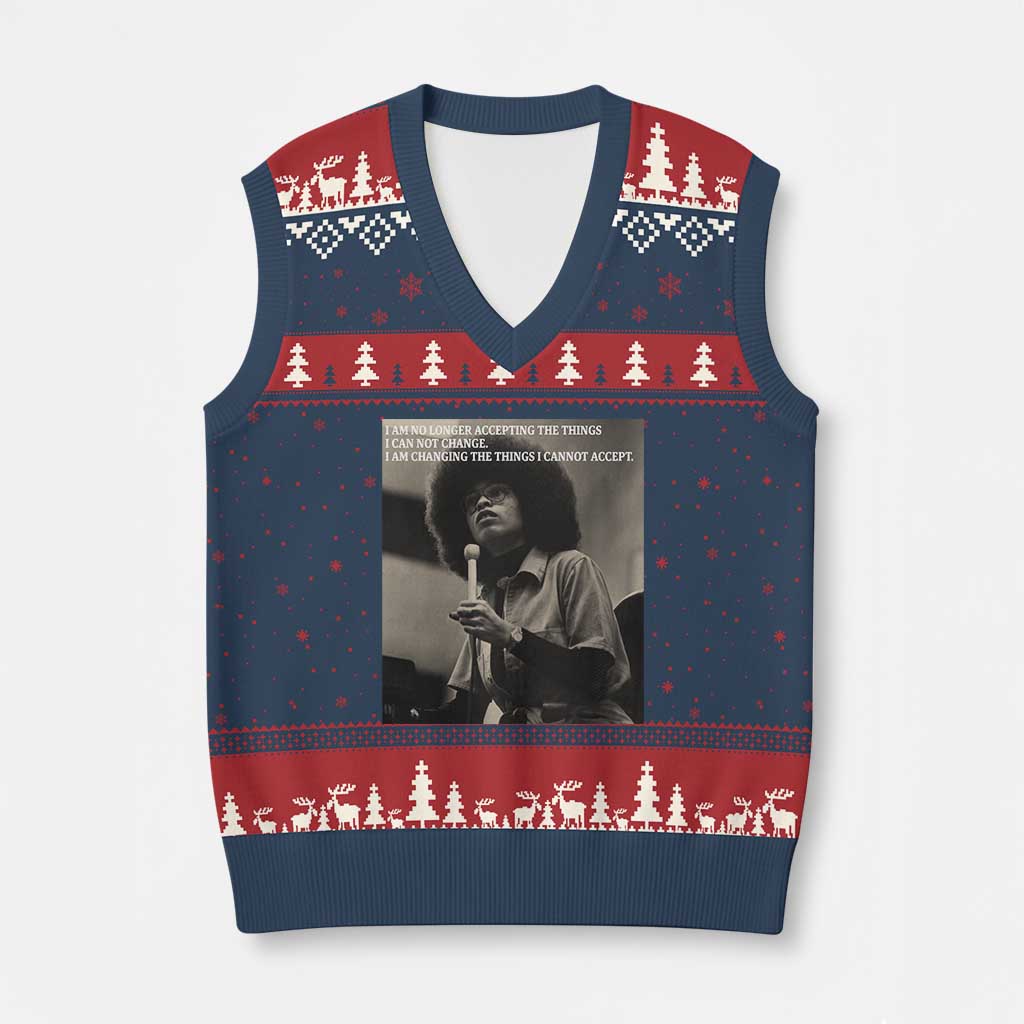 Angela Davis Inspirational Quote V-Neck Knit Sweater Vest Black History Month TS14 Navy Red Print Your Wear