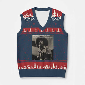 Angela Davis Inspirational Quote V-Neck Knit Sweater Vest Black History Month TS14 Navy Red Print Your Wear