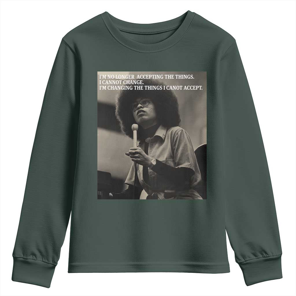 Angela Davis Inspirational Quote Youth Sweatshirt Black History Month TS14 Dark Forest Green Print Your Wear