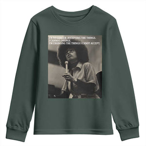 Angela Davis Inspirational Quote Youth Sweatshirt Black History Month TS14 Dark Forest Green Print Your Wear