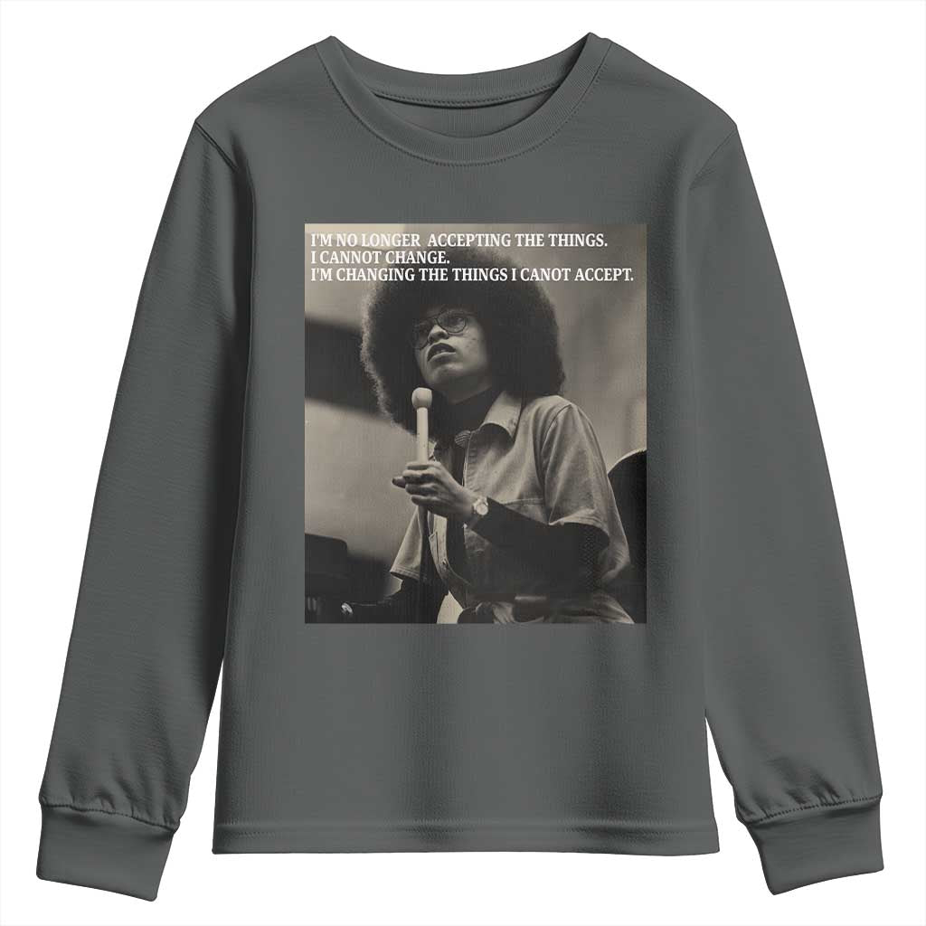 Angela Davis Inspirational Quote Youth Sweatshirt Black History Month TS14 Dark Heather Print Your Wear