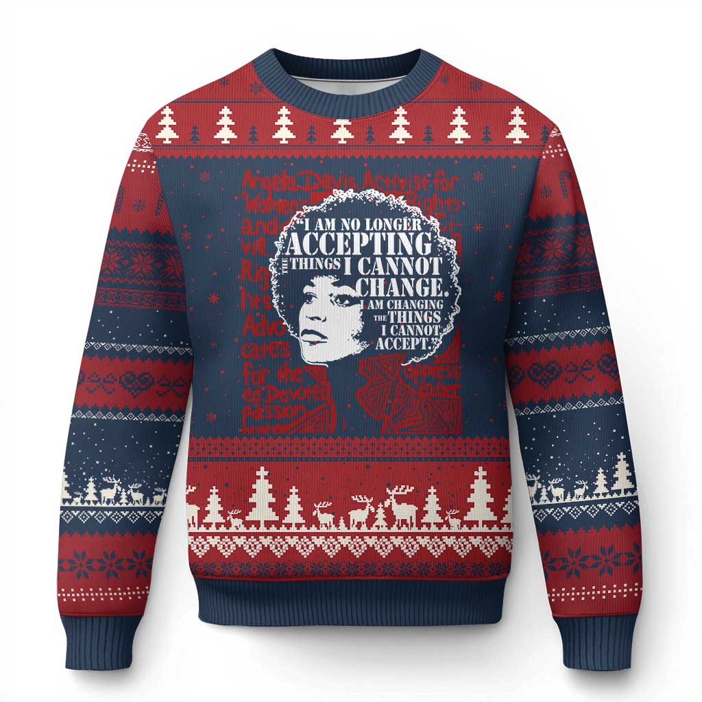 Angela Davis Inspirational Quote Ugly Christmas Sweater Black History Month TS14 Navy Red Print Your Wear