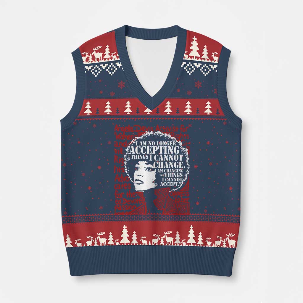 Angela Davis Inspirational Quote V-Neck Knit Sweater Vest Black History Month TS14 Navy Red Print Your Wear