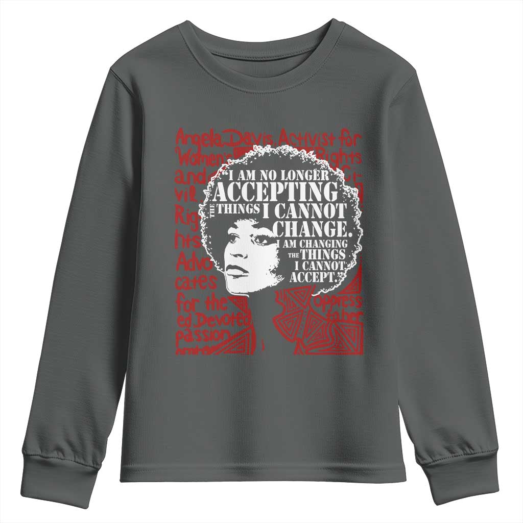 Angela Davis Inspirational Quote Youth Sweatshirt Black History Month TS14 Dark Heather Print Your Wear