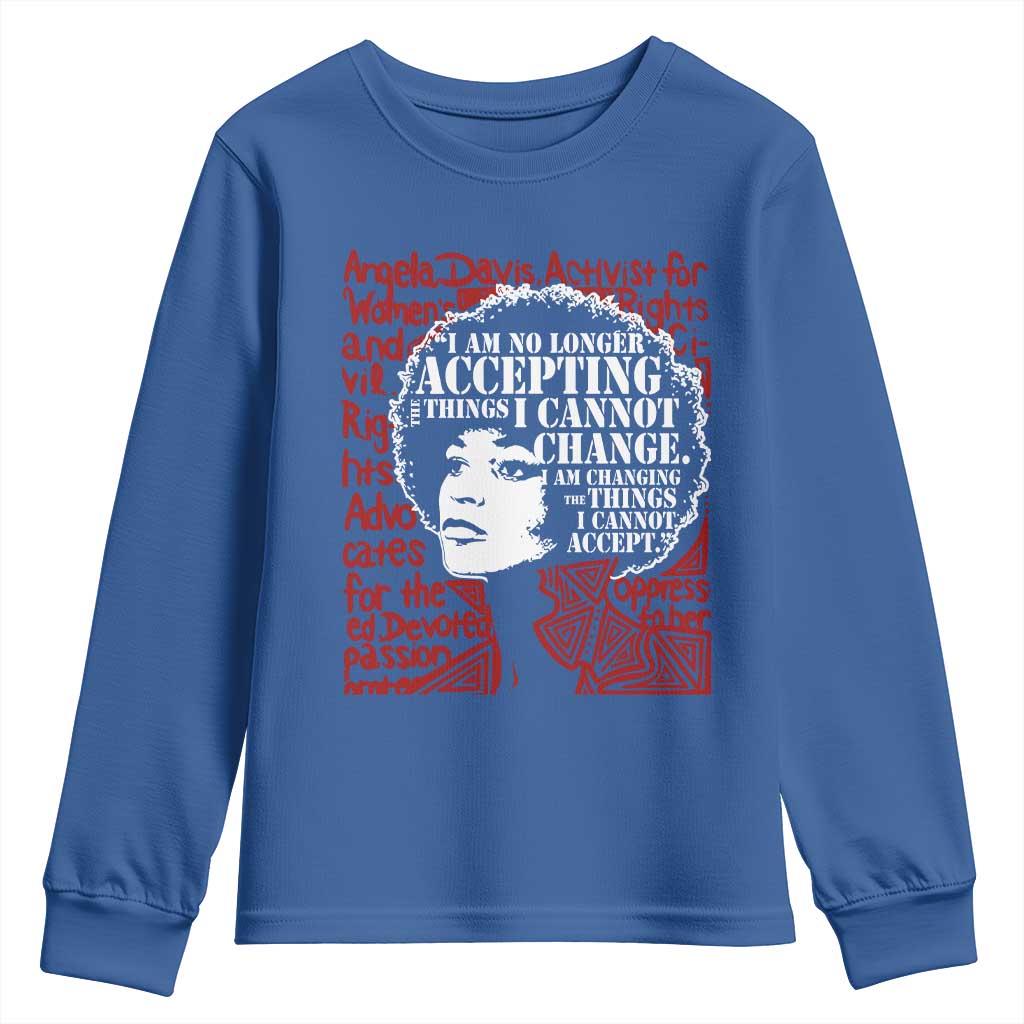 Angela Davis Inspirational Quote Youth Sweatshirt Black History Month TS14 Royal Blue Print Your Wear