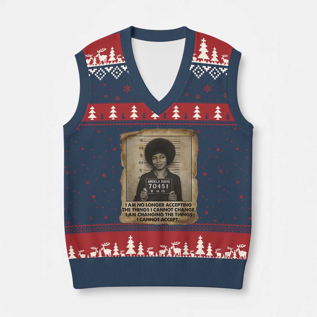 Angela Davis Inspirational Quote V-Neck Knit Sweater Vest Black History Melanin TS14 Navy Red Print Your Wear