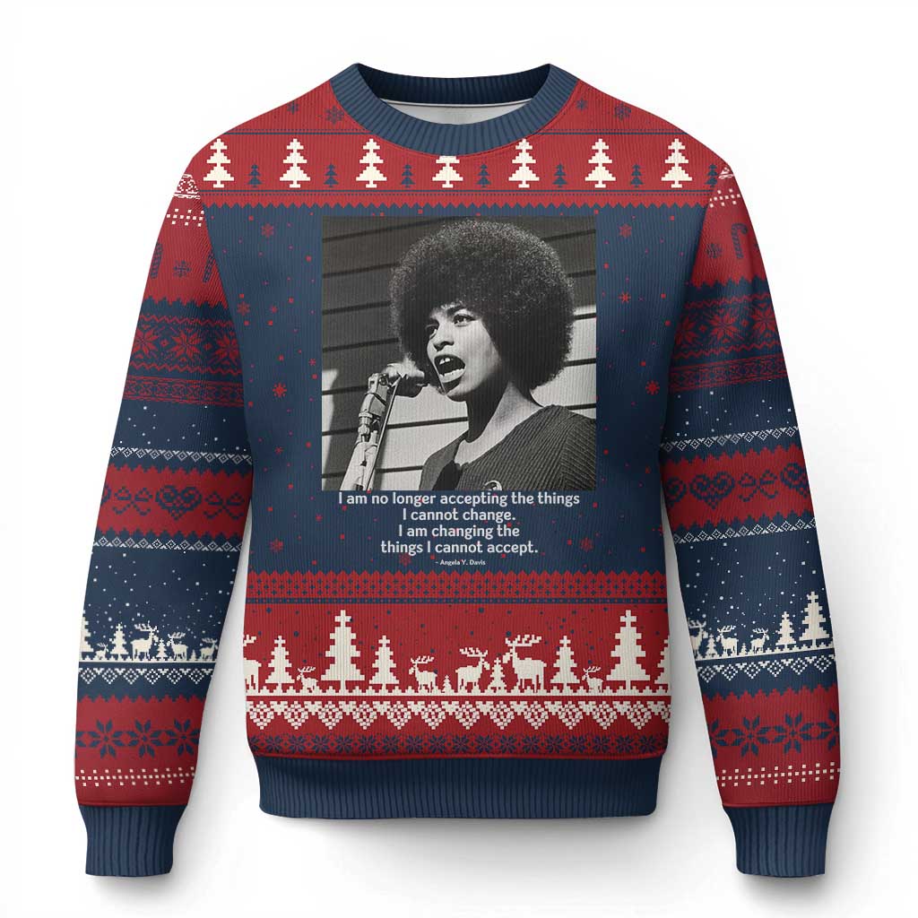 Angela Davis Inspirational Quote Ugly Christmas Sweater Black History African Pride Power - Print Your Wear