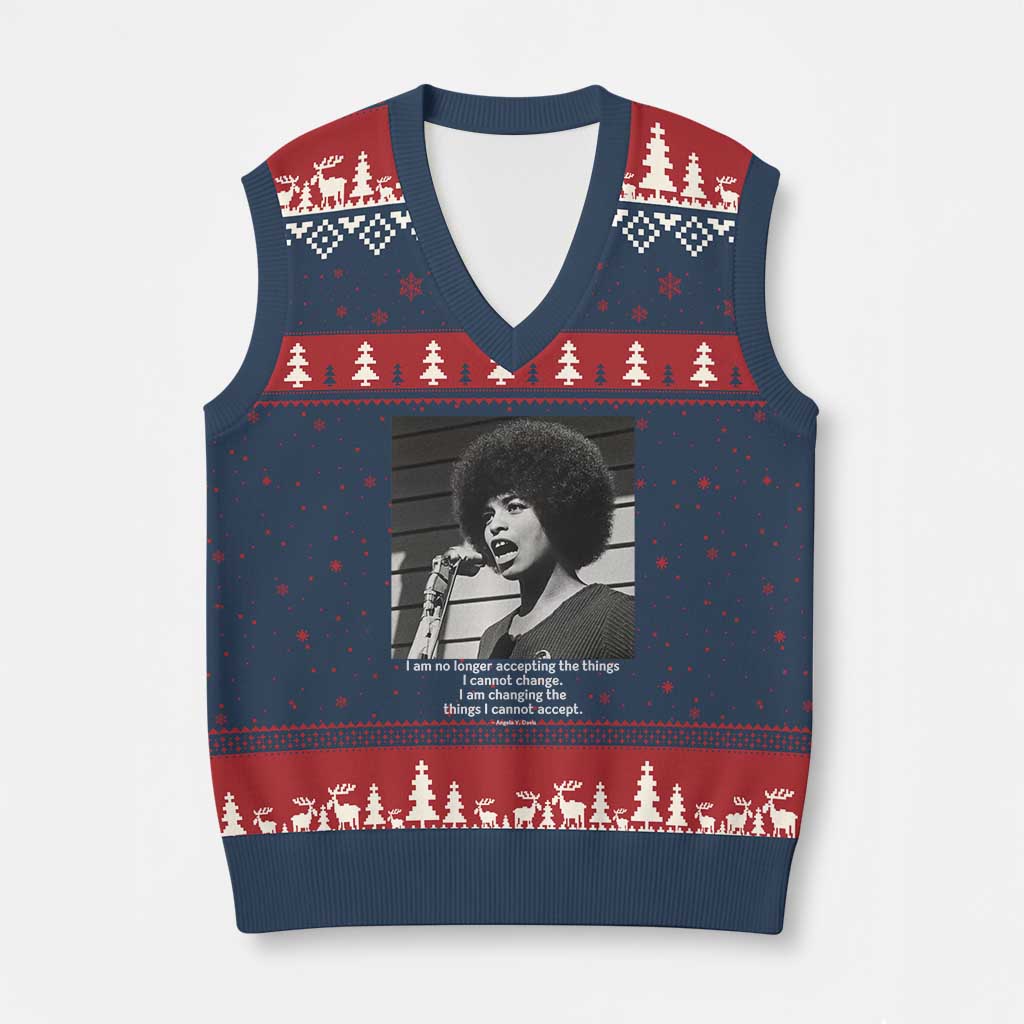 Angela Davis Inspirational Quote V-Neck Knit Sweater Vest Black History African Pride Power TS14 Navy Red Print Your Wear