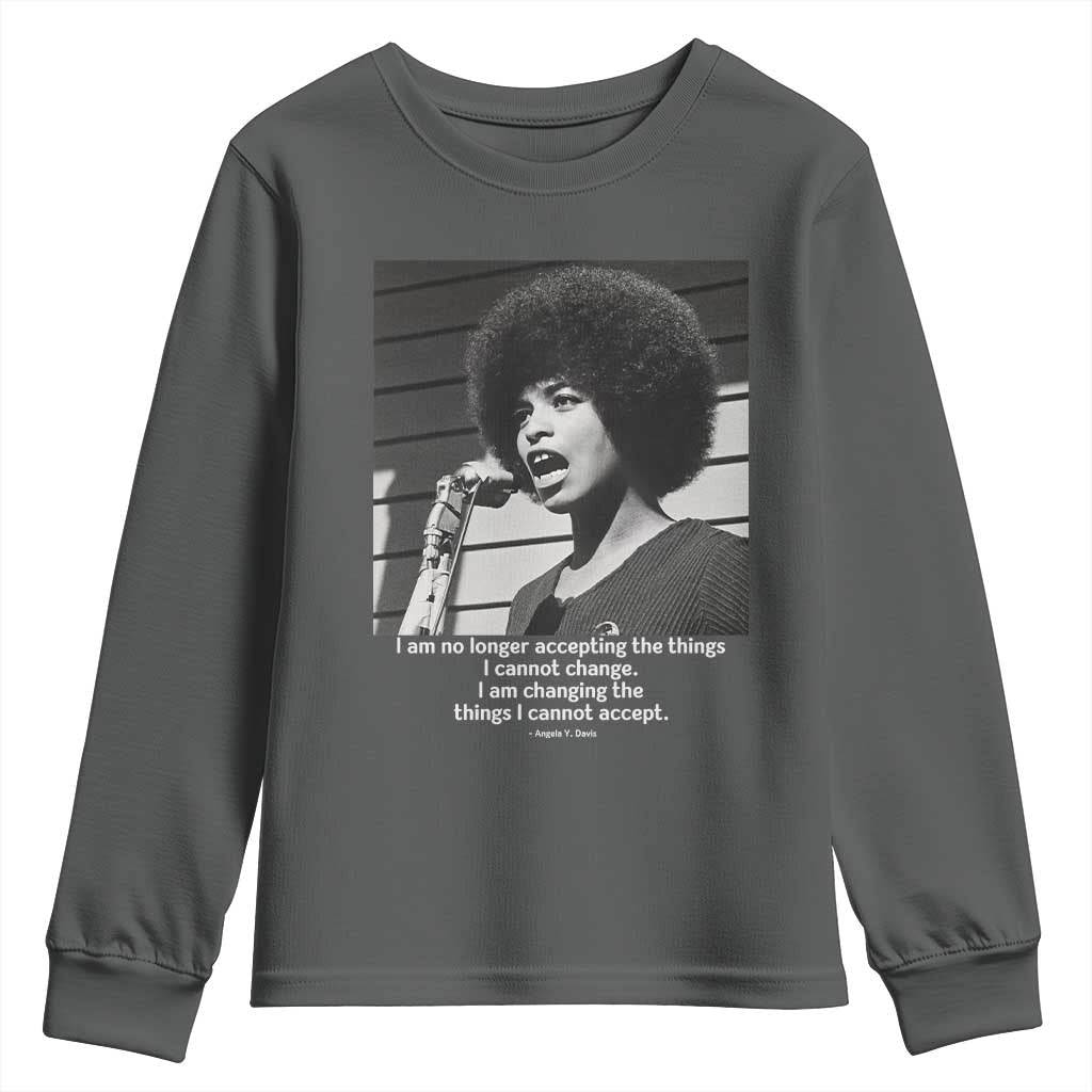 Angela Davis Inspirational Quote Youth Sweatshirt Black History African Pride Power TS14 Dark Heather Print Your Wear