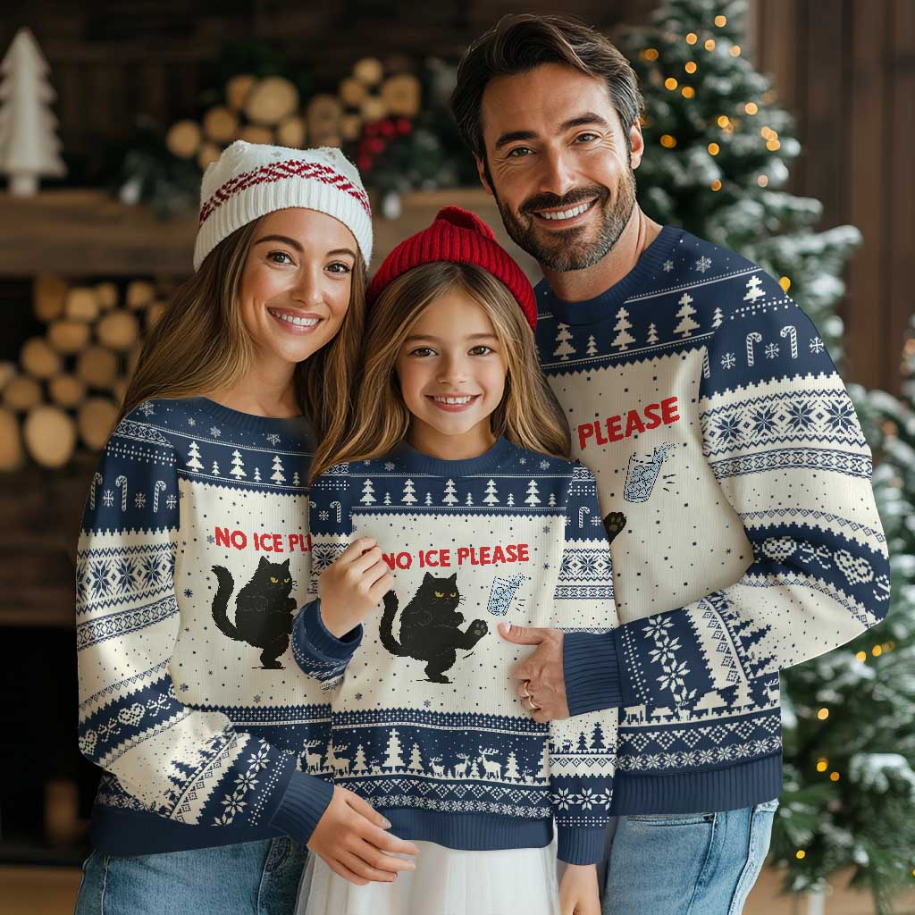 No Ice Please Ugly Christmas Sweater Funny Black Cat Abolish ICE Meme Protest TS14 Beige Navy Print Your Wear