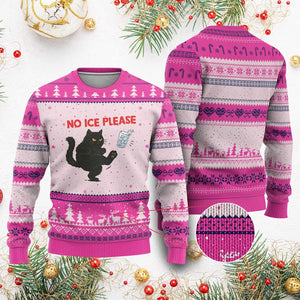 No Ice Please Ugly Christmas Sweater Funny Black Cat Abolish ICE Meme Protest TS14 Hot Pink Print Your Wear