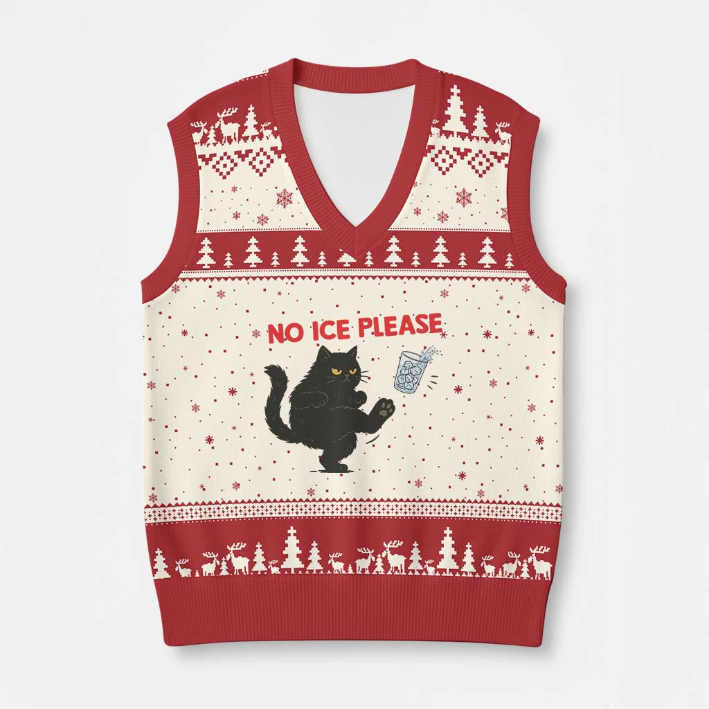 No Ice Please V-Neck Knit Sweater Vest Funny Black Cat Abolish ICE Meme Protest TS14 Beige Red Print Your Wear