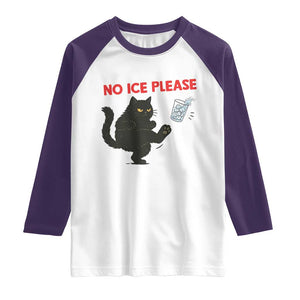 No Ice Please Raglan Shirt Funny Black Cat Abolish ICE Meme Protest TS14 White Purple Print Your Wear
