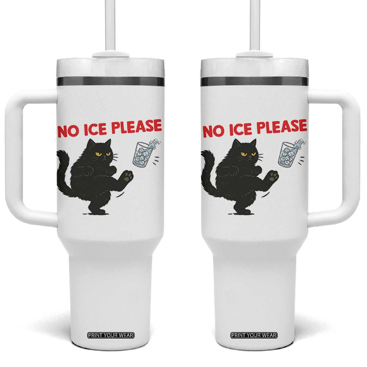 No Ice Please Tumbler With Handle Funny Black Cat Abolish ICE Meme Protest TS14 One Size: 40 oz White Print Your Wear