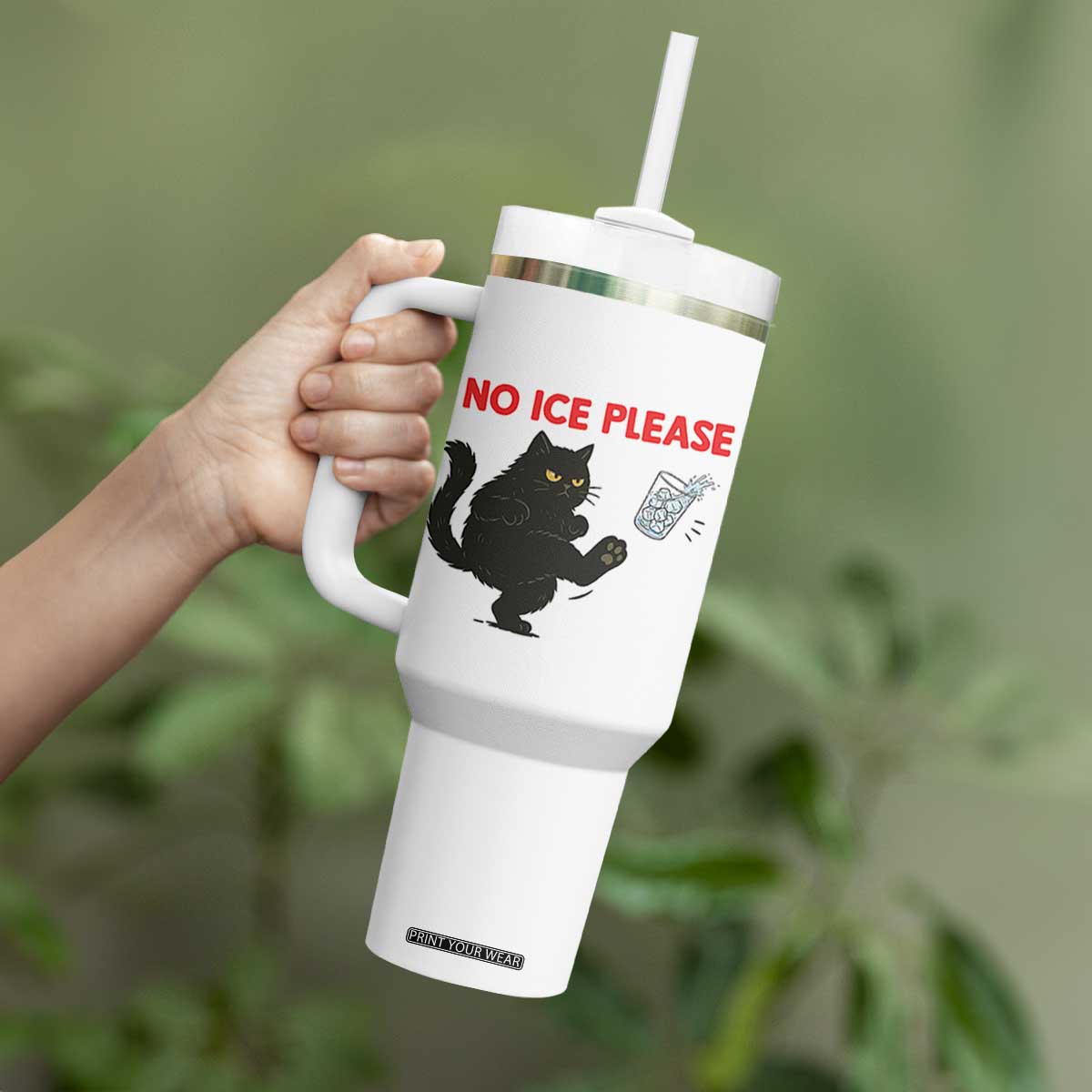 No Ice Please Tumbler With Handle Funny Black Cat Abolish ICE Meme Protest TS14 Print Your Wear