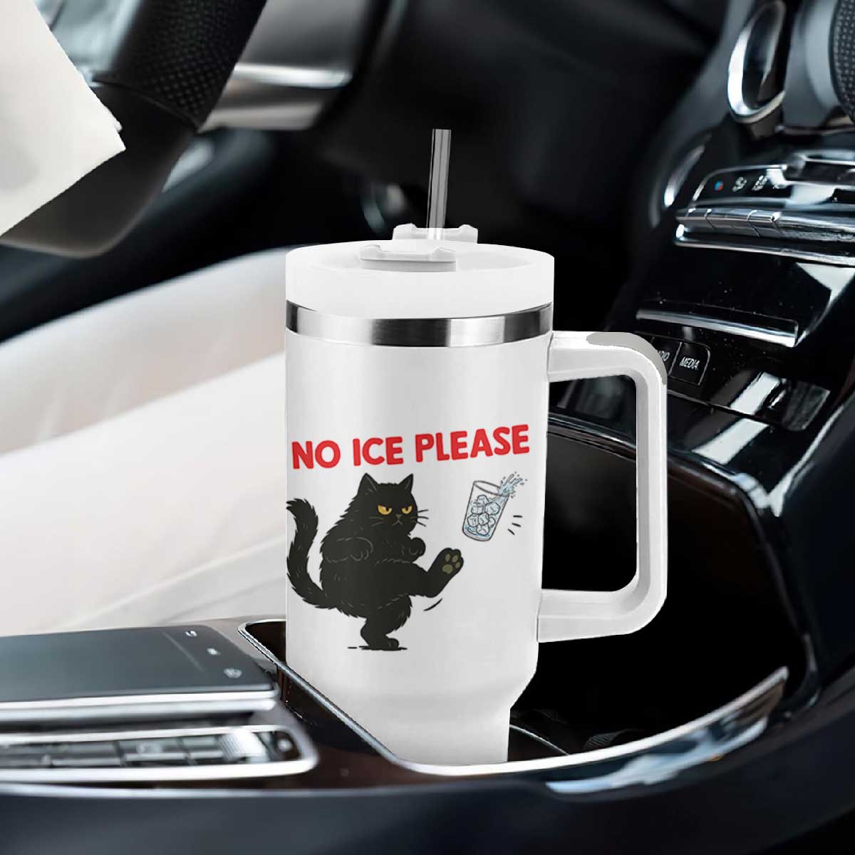 No Ice Please Tumbler With Handle Funny Black Cat Abolish ICE Meme Protest TS14 Print Your Wear