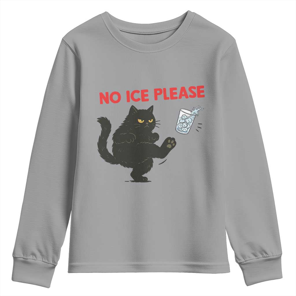 No Ice Please Youth Sweatshirt Funny Black Cat Abolish ICE Meme Protest TS14 Sport Gray Print Your Wear
