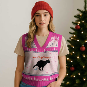 No Ice Please V-Neck Knit Sweater Vest Funny Cat Abolish ICE Meme TS14 Hot Pink Print Your Wear