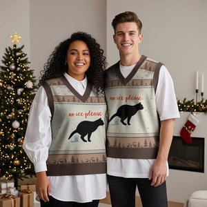 No Ice Please V-Neck Knit Sweater Vest Funny Cat Abolish ICE Meme TS14 Mocha Mousse Print Your Wear