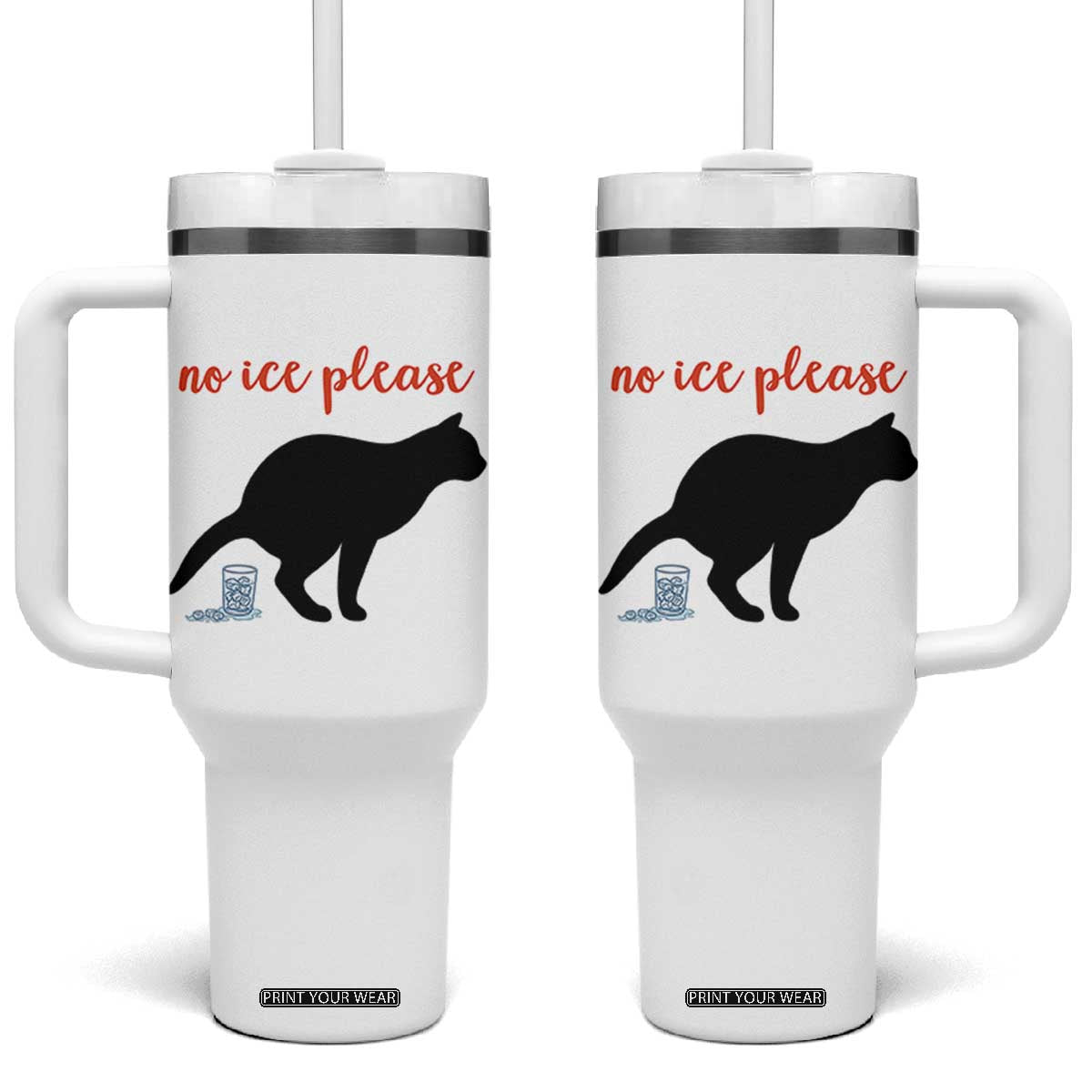 No Ice Please Tumbler With Handle Funny Cat Abolish ICE Meme TS14 One Size: 40 oz White Print Your Wear