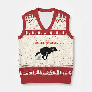 No Ice Please V-Neck Knit Sweater Vest Funny Dog Anti ICE Meme TS14 Beige Red Print Your Wear