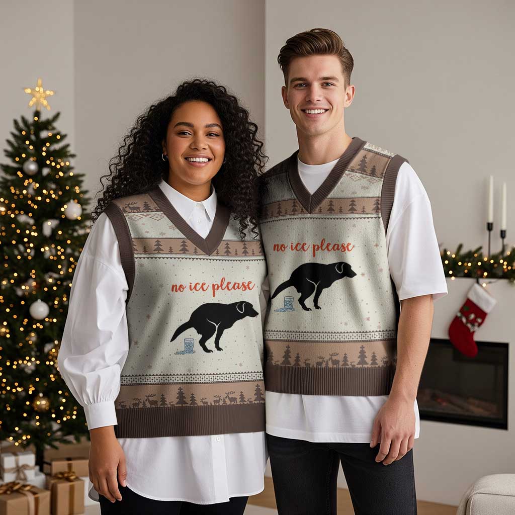No Ice Please V-Neck Knit Sweater Vest Funny Dog Anti ICE Meme TS14 Mocha Mousse Print Your Wear