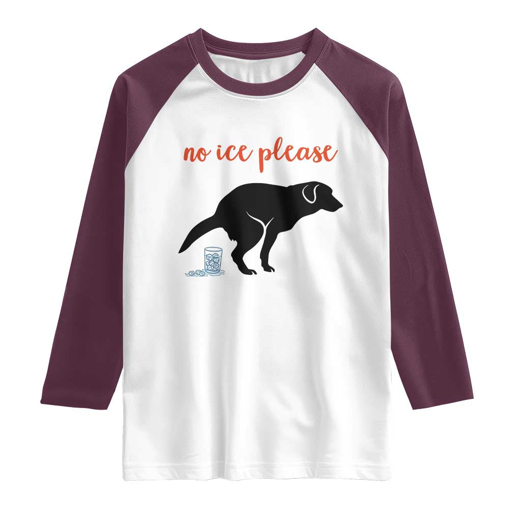 No Ice Please Raglan Shirt Funny Dog Anti ICE Meme TS14 White Maroon Print Your Wear