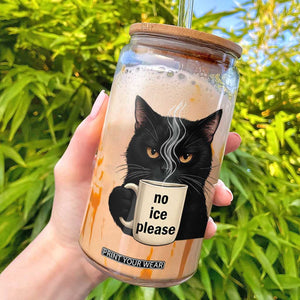 No Ice Please Glass Can Funny Black Cat Anti ICE Meme TS14 White Print Your Wear
