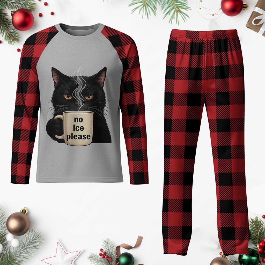 No Ice Please Plaid Pajama Set Funny Black Cat Anti ICE Meme TS14 Buffalo Plaid Print Your Wear