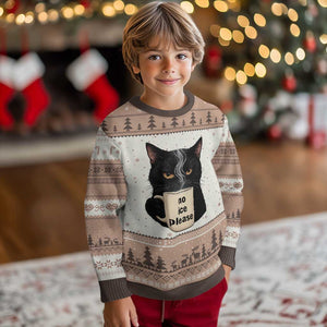 No Ice Please Ugly Christmas Sweater Funny Black Cat Anti ICE Meme TS14 Mocha Mousse Print Your Wear