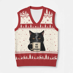 No Ice Please V-Neck Knit Sweater Vest Funny Black Cat Anti ICE Meme TS14 Beige Red Print Your Wear
