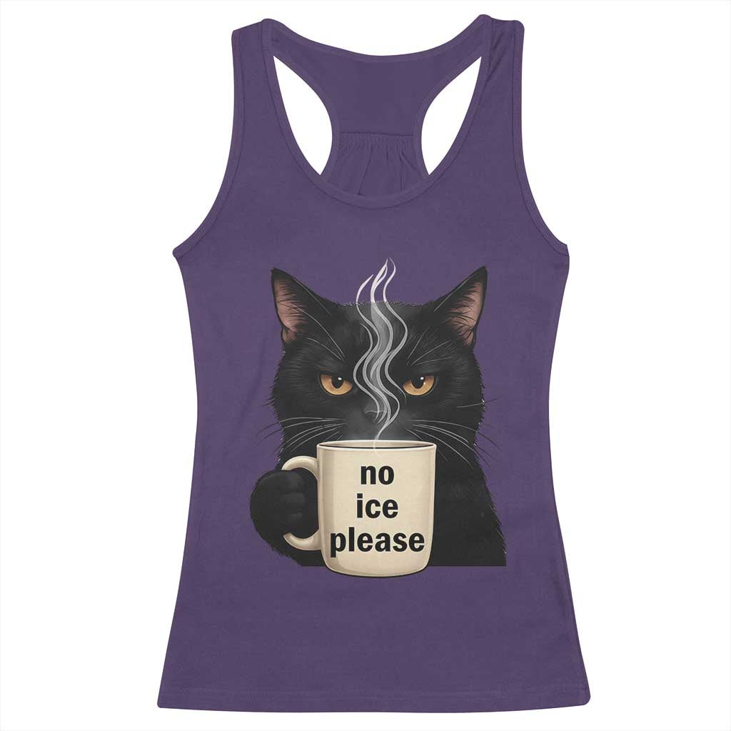No Ice Please Racerback Tank Top Funny Black Cat Anti ICE Meme TS14 Purple Print Your Wear