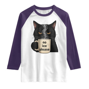 No Ice Please Raglan Shirt Funny Black Cat Anti ICE Meme TS14 White Purple Print Your Wear