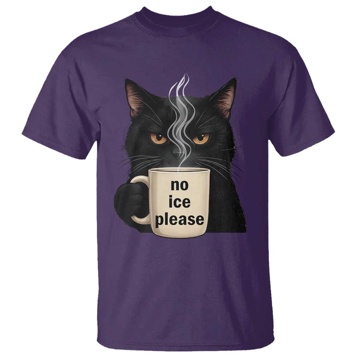 No Ice Please T Shirt Funny Black Cat Anti ICE Meme TS14 Purple Print Your Wear