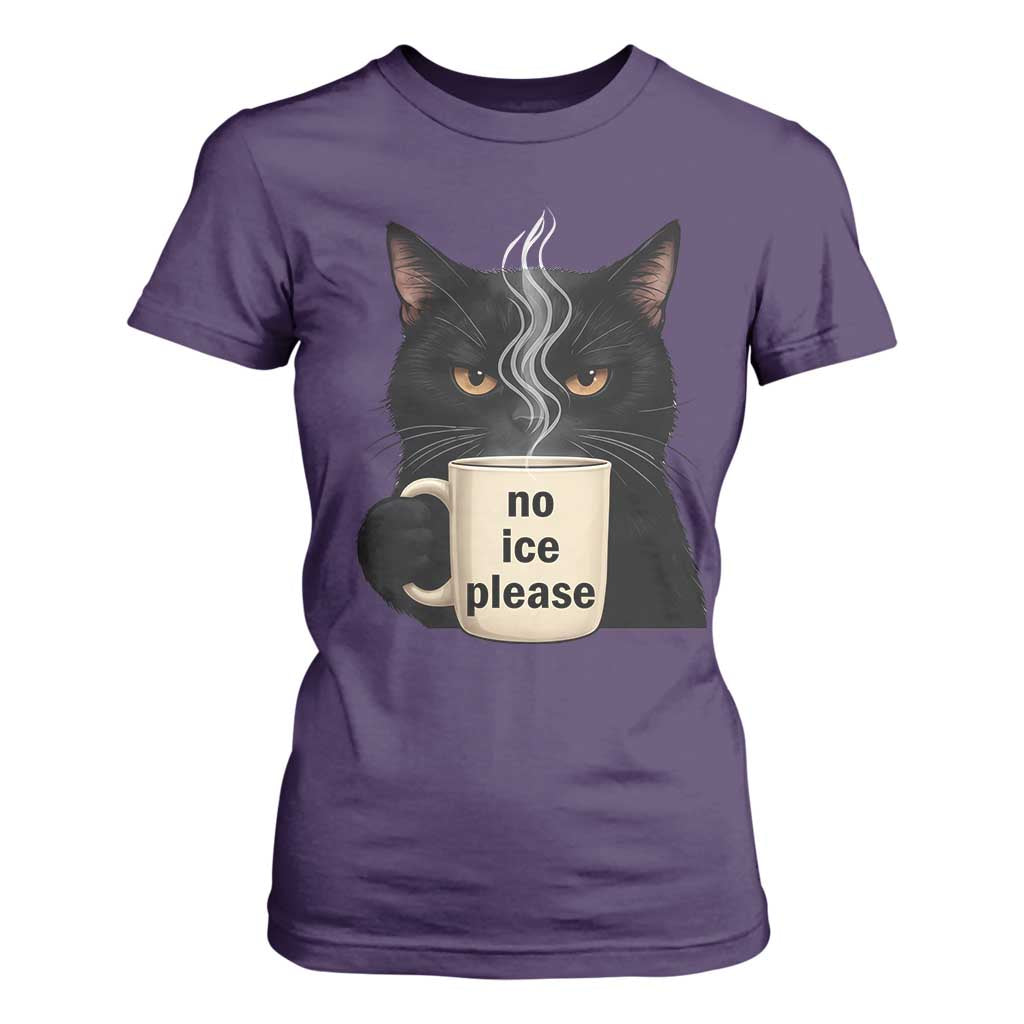 No Ice Please T Shirt For Women Funny Black Cat Anti ICE Meme TS14 Purple Print Your Wear