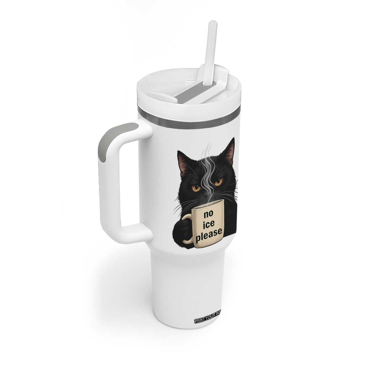 No Ice Please Tumbler With Handle Funny Black Cat Anti ICE Meme TS14 Print Your Wear