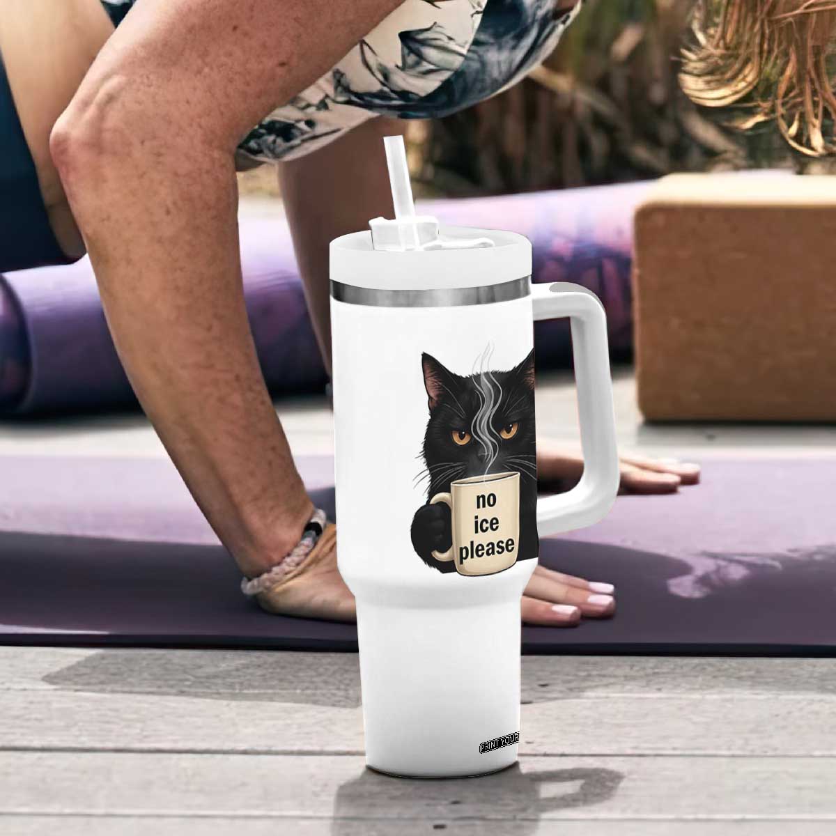 No Ice Please Tumbler With Handle Funny Black Cat Anti ICE Meme TS14 Print Your Wear