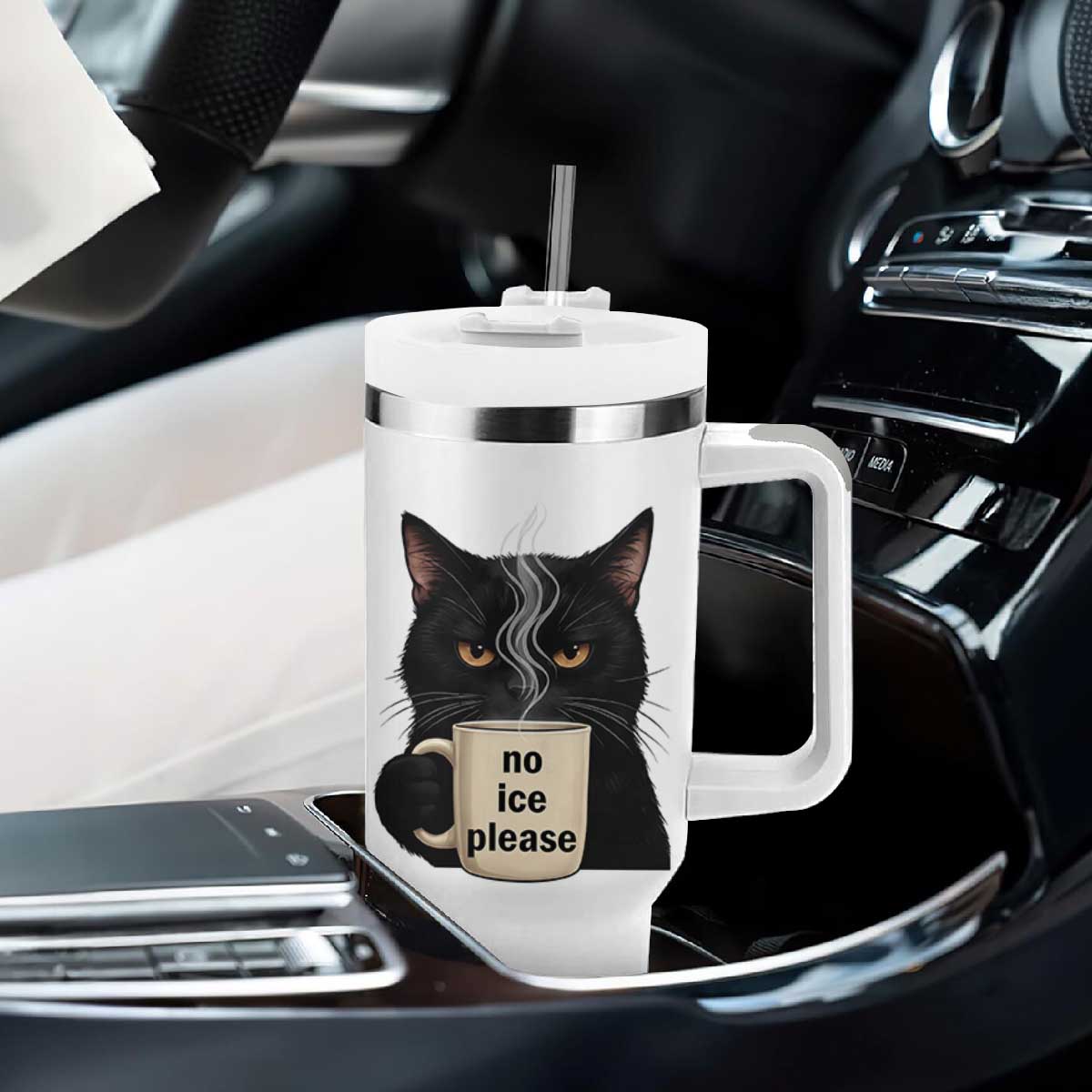 No Ice Please Tumbler With Handle Funny Black Cat Anti ICE Meme TS14 Print Your Wear