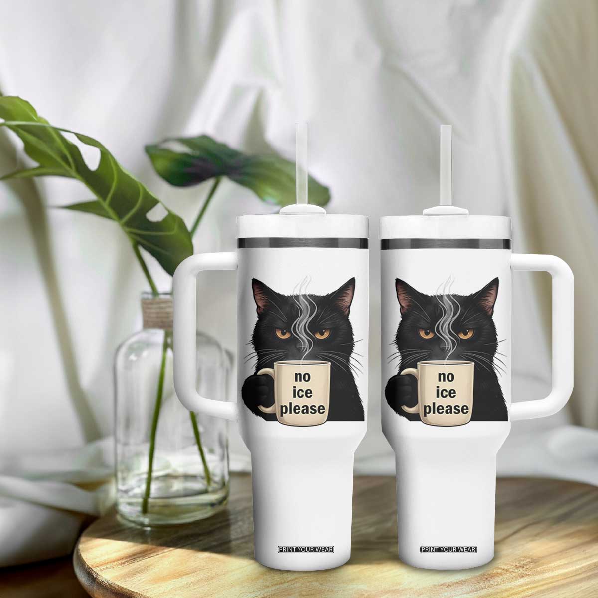 No Ice Please Tumbler With Handle Funny Black Cat Anti ICE Meme TS14 Print Your Wear