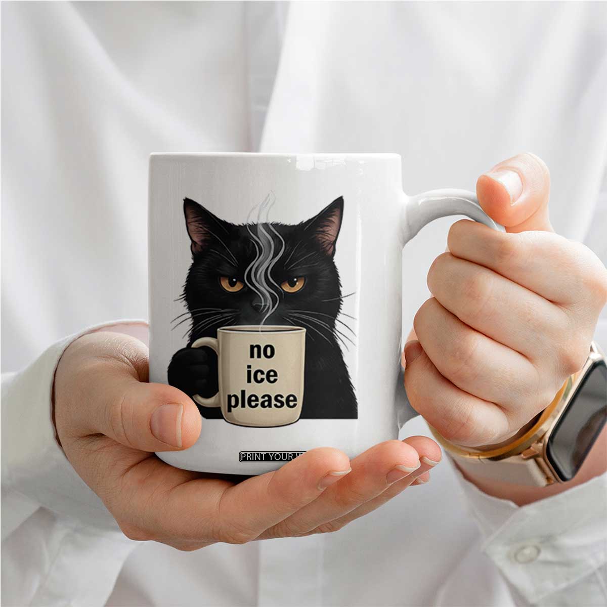 No Ice Please Coffee Mug Funny Black Cat Anti ICE Meme TS14 Print Your Wear