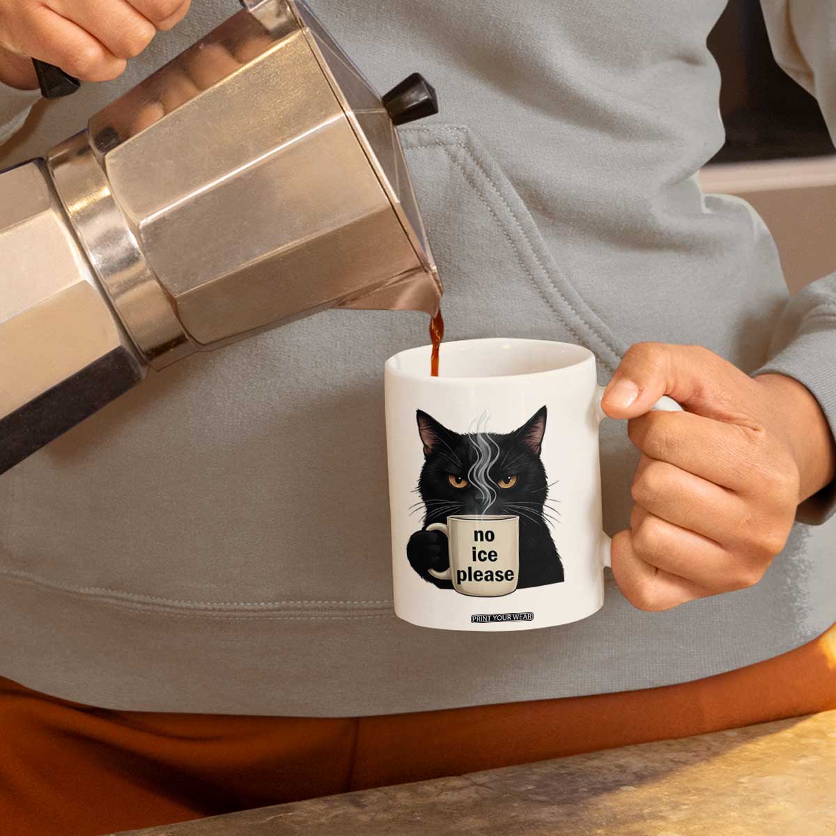 No Ice Please Coffee Mug Funny Black Cat Anti ICE Meme TS14 Print Your Wear