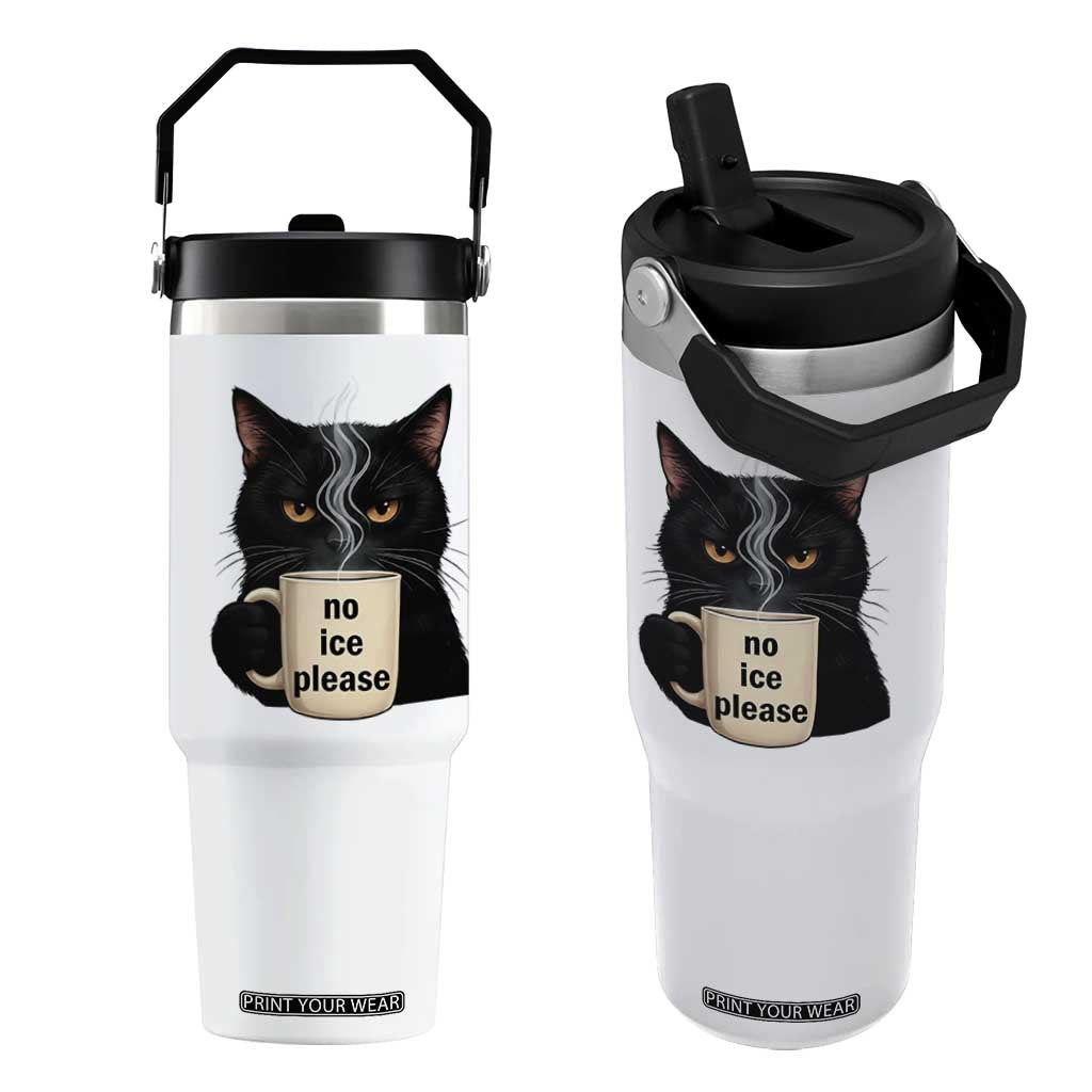 No Ice Please Flip Straw Tumbler Funny Black Cat Anti ICE Meme TS14 One Size: 30 oz White Print Your Wear