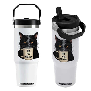 No Ice Please Flip Straw Tumbler Funny Black Cat Anti ICE Meme TS14 One Size: 30 oz White Print Your Wear